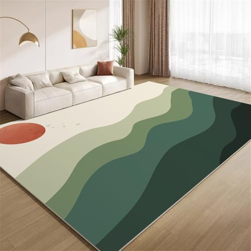 POKXAEU Ombré-Grün-Boho Teppich Vintage-Wellenstreifen Eingangsbereich-Teppich rutschfest Fußmatte weich waschbar Bodenteppich für Wohnzimmer Innenbereich Flur Matten 60x90cm von POKXAEU