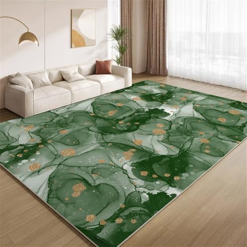 POKXAEU Ombré Grün Marmor Teppich Fließender Aquarell-Marmor Eingangsbereich-Teppich rutschfest Fußmatte weich waschbar Bodenteppich für Wohnzimmer Innenbereich Flur Matten 60x90cm von POKXAEU