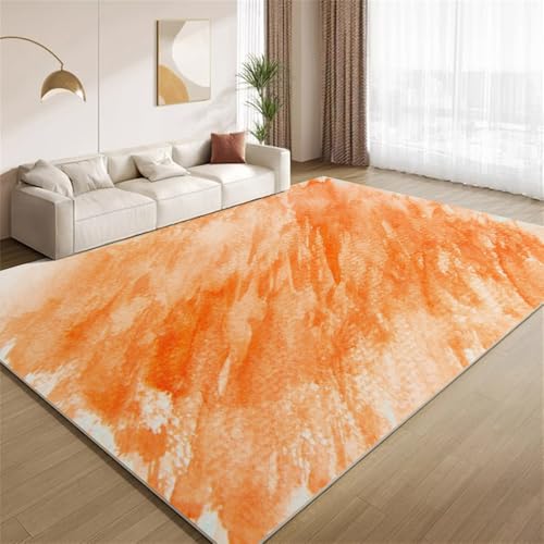 POKXAEU Ombré-Orangefarbene Streifen Teppich Abstrakte Moderne Kunst Eingangsbereich-Teppich rutschfest Fußmatte weich waschbar Bodenteppich für Wohnzimmer Innenbereich Flur Matten 60x90cm von POKXAEU