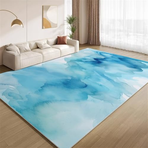 POKXAEU Ombre Ozeanblau Teppich Blauer Farbverlauf In Aquarell Eingangsbereich-Teppich rutschfest Fußmatte weich waschbar Bodenteppich für Wohnzimmer Innenbereich Flur Matten 60x90cm von POKXAEU