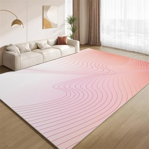 POKXAEU Ombré-Pink-Wellen Teppich Abstrakte Rosa Streifen Eingangsbereich-Teppich rutschfest Fußmatte weich waschbar Bodenteppich für Wohnzimmer Innenbereich Flur Matten 60x90cm von POKXAEU