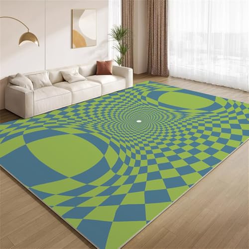 POKXAEU Optische Täuschungen Teppich Abstraktes Blaugrünes Gitter Eingangsbereich-Teppich rutschfest Fußmatte weich waschbar Bodenteppich für Wohnzimmer Innenbereich Flur Matten 60x90cm von POKXAEU