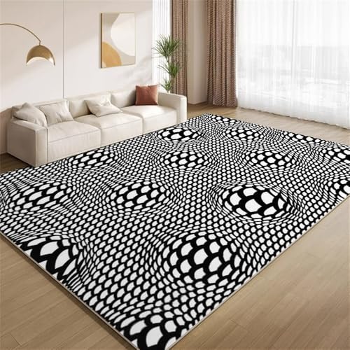 POKXAEU Optische Täuschungen Teppich Abstraktes Schwarz-Weiß Innenbereich Teppich weiche Kunstwolle rutschfest waschbar Akzentteppich für Wohnzimmer Haustür Flur Dekoration 90x120cm von POKXAEU