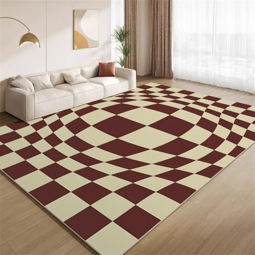 POKXAEU Optische Täuschungen Teppich Rötlich-Braunes Karomuster Eingangsbereich-Teppich rutschfest Fußmatte weich waschbar Bodenteppich für Wohnzimmer Innenbereich Flur Matten 60x90cm von POKXAEU