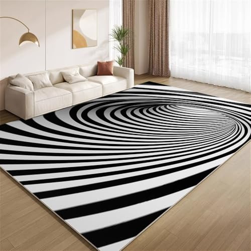 POKXAEU Optische Täuschungen Teppich Schwarz-Weiß-Linienwirbel Rutschfester Bodenteppich weicher dünnen Kurzflor-Teppich für Wohnzimmer Schlafzimmer Küche Büro Esszimmer Hartholzboden 160x200cm POKXAEU Optische Täuschungen Teppich Schwarz-Weiß-Linienwirbel Rutschfester Bodenteppich weicher dünnen Kurzflor-Teppich für Wohnzimmer Schlafzimmer Küche Büro Esszimmer Hartholzboden 160x200cm von POKXAEU