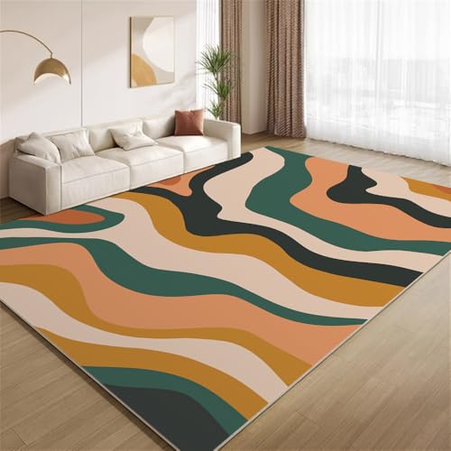 POKXAEU Orange-Grüne Streifen Teppich Bunte Wellenlinien Waschbarer Wohnzimmer-Schlafzimmer-Teppich weich rutschfest Kurzflor Matte für Bauernhaus Zuhause Boden Flur 120x150cm POKXAEU Orange-Grüne Streifen Teppich Bunte Wellenlinien Waschbarer Wohnzimmer-Schlafzimmer-Teppich weich rutschfest Kurzflor Matte für Bauernhaus Zuhause Boden Flur 120x150cm von POKXAEU