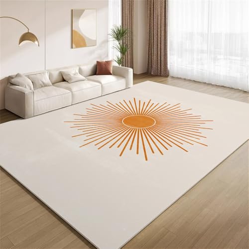 POKXAEU Orange Sonnenstrahlen Teppich Vintage-Boho-Braun Eingangsbereich-Teppich rutschfest Fußmatte weich waschbar Bodenteppich für Wohnzimmer Innenbereich Flur Matten 60x90cm von POKXAEU