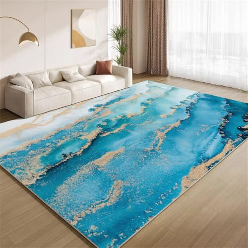 POKXAEU Ozeanblau-Gold-Marmor Teppich Goldfolien-Textur Innenbereich Teppich weiche Kunstwolle rutschfest waschbar Akzentteppich für Wohnzimmer Haustür Flur Dekoration 90x120cm POKXAEU Ozeanblau-Gold-Marmor Teppich Goldfolien-Textur Innenbereich Teppich weiche Kunstwolle rutschfest waschbar Akzentteppich für Wohnzimmer Haustür Flur Dekoration 90x120cm von POKXAEU