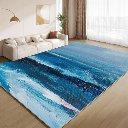POKXAEU Ozeanblau Im Used-Look Teppich Vintage-Grunge-Blau Wohnzimmer-Schlafzimmer-Teppich rutschfest Überwurfmatten waschbar Bodendekoration Matte für den Innenbereich Flur 90x150cm von POKXAEU