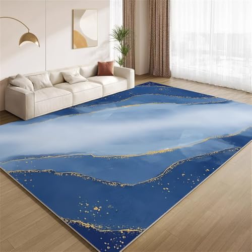 POKXAEU Ozeanblauer Marmor Teppich Goldfolien-Ombré-Wellen Rutschfester Bodendekor-Teppich weicher Kurzflor-Akzentteppich für Innenräume Wohnzimmer Schlafzimmer Spielzimmer Foyer 150x240cm POKXAEU Ozeanblauer Marmor Teppich Goldfolien-Ombré-Wellen Rutschfester Bodendekor-Teppich weicher Kurzflor-Akzentteppich für Innenräume Wohnzimmer Schlafzimmer Spielzimmer Foyer 150x240cm von POKXAEU