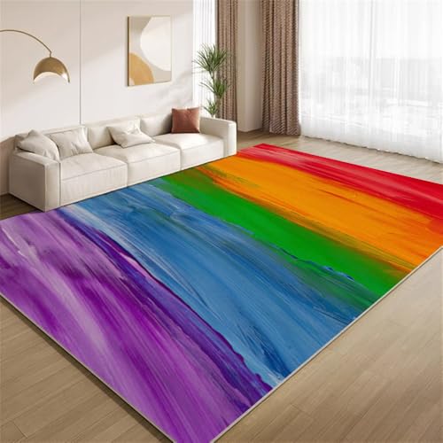 POKXAEU Regenbogen-Muster Teppich Abstrakte Kunst Bunt Eingangsbereich-Teppich rutschfest Fußmatte weich waschbar Bodenteppich für Wohnzimmer Innenbereich Flur Matten 60x90cm von POKXAEU