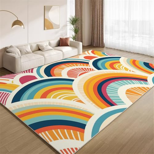 POKXAEU Regenbogen-Wellenstreifen Teppich Vintage Bunte Textur Waschbarer Wohnzimmer-Schlafzimmer-Teppich weich rutschfest Kurzflor Matte für Bauernhaus Zuhause Boden Flur 120x150cm POKXAEU Regenbogen-Wellenstreifen Teppich Vintage Bunte Textur Waschbarer Wohnzimmer-Schlafzimmer-Teppich weich rutschfest Kurzflor Matte für Bauernhaus Zuhause Boden Flur 120x150cm von POKXAEU