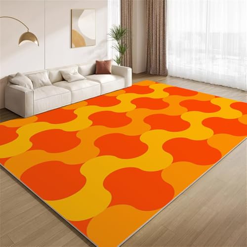 POKXAEU Retro 80Er 90Er Funky Teppich Orange-Gelbe Kreativ-Optik Waschbare Teppiche für Wohnzimmer weiche Schlafzimmerteppiche Rutschfester Akzentteppich für Büro Kinderzimmer Dekor 120x180cm von POKXAEU
