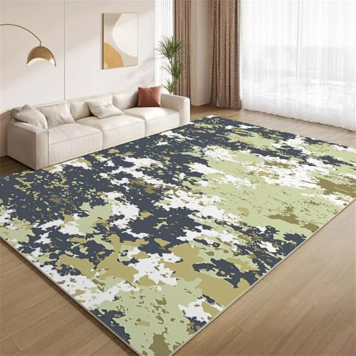 POKXAEU Retro-Blau-Grün Teppich Alte Camouflage Wohnzimmer-Schlafzimmer-Teppich rutschfest Überwurfmatten waschbar Bodendekoration Matte für den Innenbereich Flur 90x150cm von POKXAEU