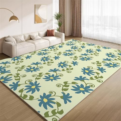 POKXAEU Retro-Blaue Blumen Teppich Vintage-Blumenranke Innenbereich Teppich weiche Kunstwolle rutschfest waschbar Akzentteppich für Wohnzimmer Haustür Flur Dekoration 90x120cm von POKXAEU