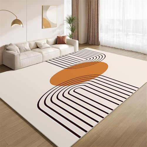POKXAEU Retro Boho Teppich Schwarze Bogenlinien Im Bohème-Stil Wohnzimmer-Schlafzimmer-Teppich rutschfest Überwurfmatten waschbar Bodendekoration Matte für den Innenbereich Flur 90x150cm von POKXAEU