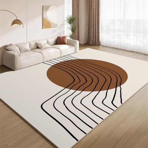 POKXAEU Retro-Braun-Beige-Boho Teppich Moderne Mid-Century-Kunst Eingangsbereich-Teppich rutschfest Fußmatte weich waschbar Bodenteppich für Wohnzimmer Innenbereich Flur Matten 60x90cm von POKXAEU