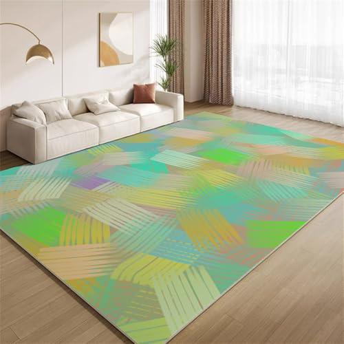 POKXAEU Retro Bunte Markierungen Teppich Ombre-Grün-Mehrfarbig Eingangsbereich-Teppich rutschfest Fußmatte weich waschbar Bodenteppich für Wohnzimmer Innenbereich Flur Matten 60x90cm von POKXAEU