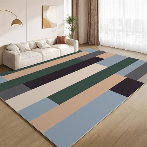 POKXAEU Retro-Bunte Streifen Teppich Moderne Mehrfarbige Textur Eingangsbereich-Teppich rutschfest Fußmatte weich waschbar Bodenteppich für Wohnzimmer Innenbereich Flur Matten 60x90cm von POKXAEU
