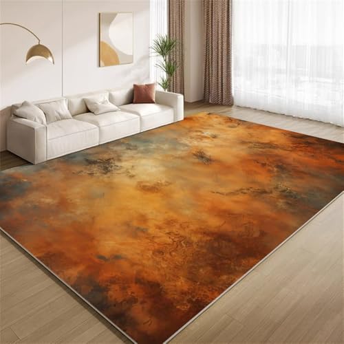POKXAEU Retro Gebranntes Orange Teppich Grunge Rost Orange Eingangsbereich-Teppich rutschfest Fußmatte weich waschbar Bodenteppich für Wohnzimmer Innenbereich Flur Matten 60x90cm von POKXAEU