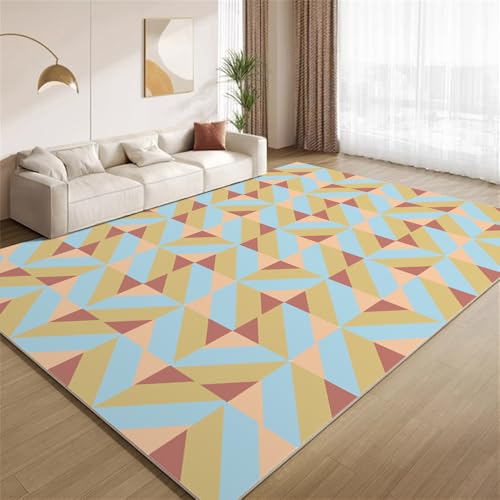POKXAEU Retro-Geometrie Der 80Er Und 90Er Teppich Mehrfarbige Blöcke Eingangsbereich-Teppich rutschfest Fußmatte weich waschbar Bodenteppich für Wohnzimmer Innenbereich Flur Matten 60x90cm von POKXAEU