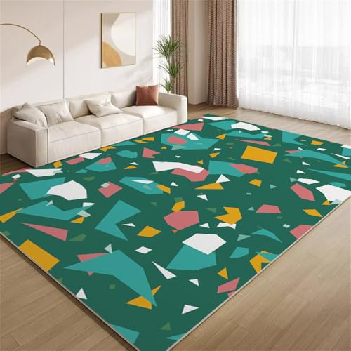 POKXAEU Retro-Grün Teppich Abstrakte Gebrochene Geometrie Eingangsbereich-Teppich rutschfest Fußmatte weich waschbar Bodenteppich für Wohnzimmer Innenbereich Flur Matten 60x90cm von POKXAEU