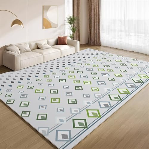 POKXAEU Retro-Grüngrau Teppich Geometrische Gitterstruktur Eingangsbereich-Teppich rutschfest Fußmatte weich waschbar Bodenteppich für Wohnzimmer Innenbereich Flur Matten 60x90cm von POKXAEU