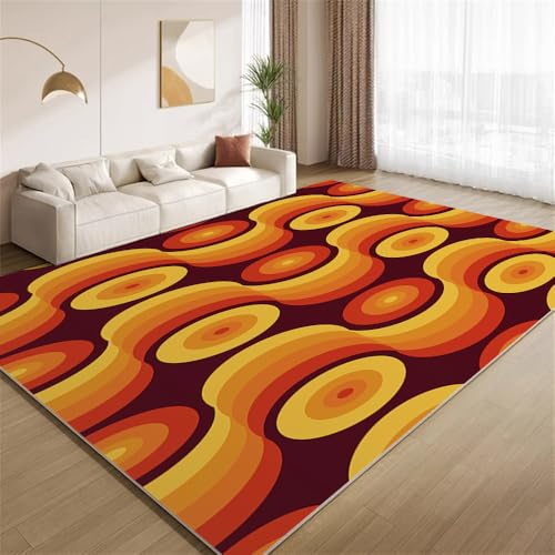 POKXAEU Retro-Orange-Braun Teppich Gewellte Streifen In Gebranntem Orange Eingangsbereich-Teppich rutschfest Fußmatte weich waschbar Bodenteppich für Wohnzimmer Innenbereich Flur Matten 60x90cm von POKXAEU