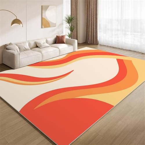 POKXAEU Retro-Orange-Streifen Teppich Abstrakter Wellendruck Wohnzimmerteppich aus Kunstwolle waschbar fusselfrei pflegeleicht für Schlafzimmer Kinderzimmer Büro Flur Dekoration 180x270cm von POKXAEU