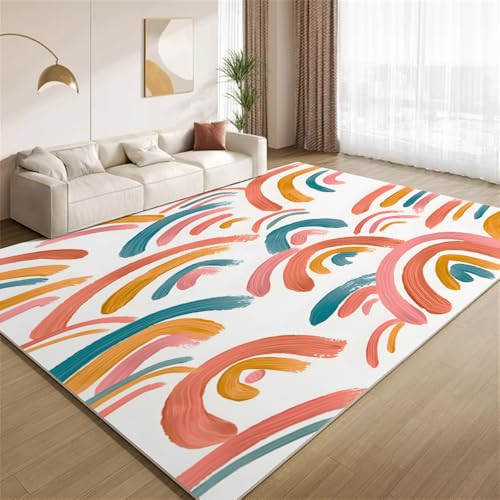 POKXAEU Retro-Regenbogenstreifen Teppich Retro Bunt Rutschfester Bodendekor-Teppich weicher Kurzflor-Akzentteppich für Innenräume Wohnzimmer Schlafzimmer Spielzimmer Foyer 150x240cm POKXAEU Retro-Regenbogenstreifen Teppich Retro Bunt Rutschfester Bodendekor-Teppich weicher Kurzflor-Akzentteppich für Innenräume Wohnzimmer Schlafzimmer Spielzimmer Foyer 150x240cm von POKXAEU