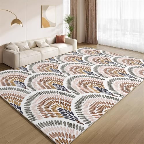 POKXAEU Retro-Regenbogenstreifen Teppich Vintage Bunte Wellen Wohnzimmer-Schlafzimmer-Teppich rutschfest Überwurfmatten waschbar Bodendekoration Matte für den Innenbereich Flur 90x150cm von POKXAEU