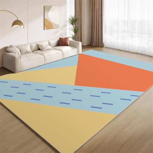 POKXAEU Retro-Schlichte Geometrie Teppich Moderne Farbenfrohe Kunst Wohnzimmerteppich aus Kunstwolle waschbar fusselfrei pflegeleicht für Schlafzimmer Kinderzimmer Büro Flur Dekoration 180x270cm von POKXAEU