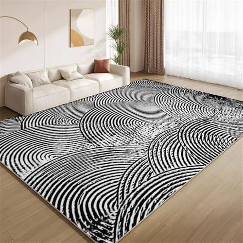 POKXAEU Retro Schwarz Weiß Teppich Abstrakte Schwarze Wellen Wohnzimmer-Schlafzimmer-Teppich rutschfest Überwurfmatten waschbar Bodendekoration Matte für den Innenbereich Flur 90x150cm von POKXAEU