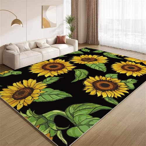 POKXAEU Retro-Sonnenblumen Teppich Moderne Pflanzen Und Blumen Eingangsbereich-Teppich rutschfest Fußmatte weich waschbar Bodenteppich für Wohnzimmer Innenbereich Flur Matten 60x90cm von POKXAEU