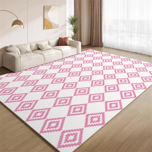 POKXAEU Rosarotweißes Karomuster Teppich Minimalistisches Kunstdesign Eingangsbereich-Teppich rutschfest Fußmatte weich waschbar Bodenteppich für Wohnzimmer Innenbereich Flur Matten 60x90cm von POKXAEU