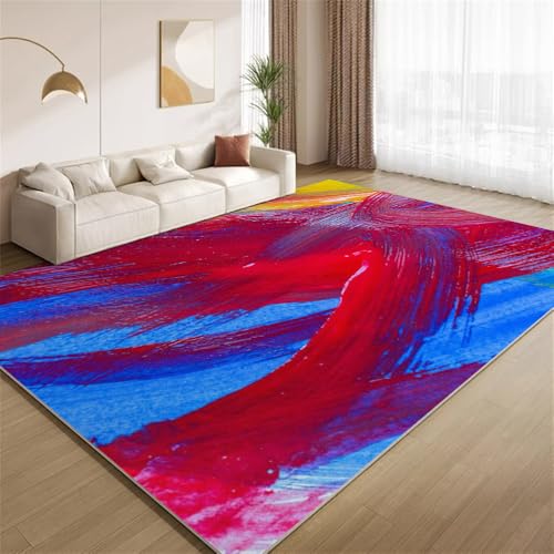 POKXAEU Rot-Blaue Streifen Teppich Pinselstriche Waschbare Teppiche für Wohnzimmer weiche Schlafzimmerteppiche Rutschfester Akzentteppich für Büro Kinderzimmer Dekor 120x180cm von POKXAEU