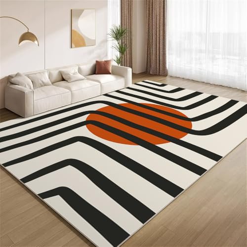 POKXAEU Schlichte Schwarze Streifen Teppich Moderne Boho-Kunst Waschbarer Wohnzimmer-Schlafzimmer-Teppich weich rutschfest Kurzflor Matte für Bauernhaus Zuhause Boden Flur 120x150cm POKXAEU Schlichte Schwarze Streifen Teppich Moderne Boho-Kunst Waschbarer Wohnzimmer-Schlafzimmer-Teppich weich rutschfest Kurzflor Matte für Bauernhaus Zuhause Boden Flur 120x150cm von POKXAEU