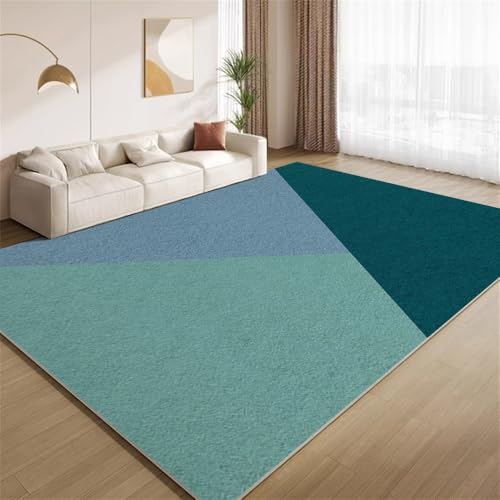 POKXAEU Schlichtes Blaugrün Teppich Einfacher Geometrischer Druck Eingangsbereich-Teppich rutschfest Fußmatte weich waschbar Bodenteppich für Wohnzimmer Innenbereich Flur Matten 60x90cm von POKXAEU