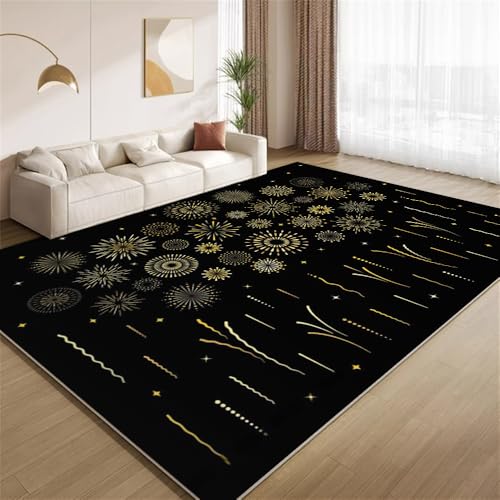 POKXAEU Schlichtes Design-Feuerwerk Teppich Moderne Kunst Schwarz Eingangsbereich-Teppich rutschfest Fußmatte weich waschbar Bodenteppich für Wohnzimmer Innenbereich Flur Matten 60x90cm von POKXAEU