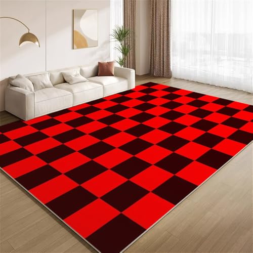 POKXAEU Schlichtes Rotschwarz Teppich Moderner Geometrischer Druck Eingangsbereich-Teppich rutschfest Fußmatte weich waschbar Bodenteppich für Wohnzimmer Innenbereich Flur Matten 60x90cm von POKXAEU