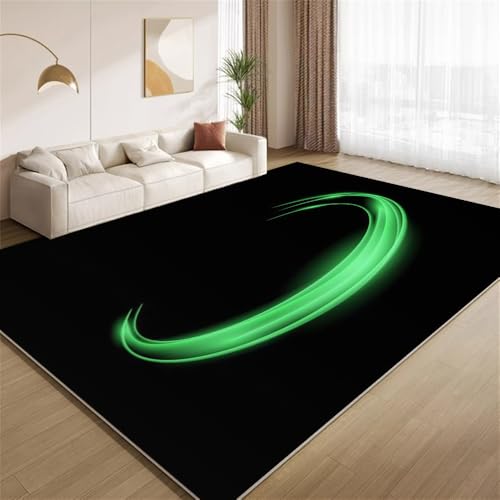 POKXAEU Schlichtes Schwarzgrün Teppich Kreativer Grüner Druck Waschbarer Wohnzimmer-Schlafzimmer-Teppich weich rutschfest Kurzflor Matte für Bauernhaus Zuhause Boden Flur 120x150cm von POKXAEU