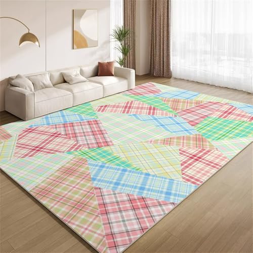 POKXAEU Schottenkaro-Patchwork Teppich Retro-Bunte Geometrie Rutschfester Bodendekor-Teppich weicher Kurzflor-Akzentteppich für Innenräume Wohnzimmer Schlafzimmer Spielzimmer Foyer 150x240cm POKXAEU Schottenkaro-Patchwork Teppich Retro-Bunte Geometrie Rutschfester Bodendekor-Teppich weicher Kurzflor-Akzentteppich für Innenräume Wohnzimmer Schlafzimmer Spielzimmer Foyer 150x240cm von POKXAEU
