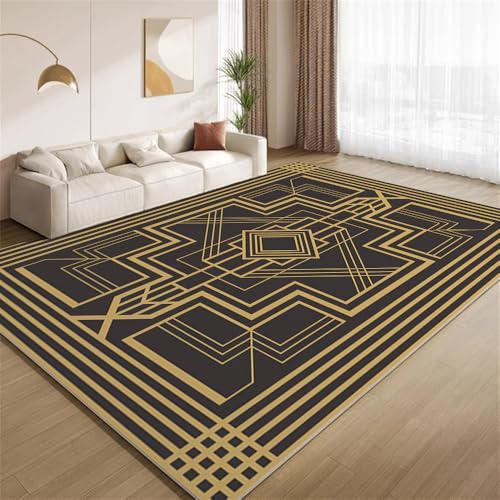 POKXAEU Schwarz Gold Geometrisch Teppich Minimalistische Moderne Kunst Eingangsbereich-Teppich rutschfest Fußmatte weich waschbar Bodenteppich für Wohnzimmer Innenbereich Flur Matten 60x90cm POKXAEU Schwarz Gold Geometrisch Teppich Minimalistische Moderne Kunst Eingangsbereich-Teppich rutschfest Fußmatte weich waschbar Bodenteppich für Wohnzimmer Innenbereich Flur Matten 60x90cm von POKXAEU