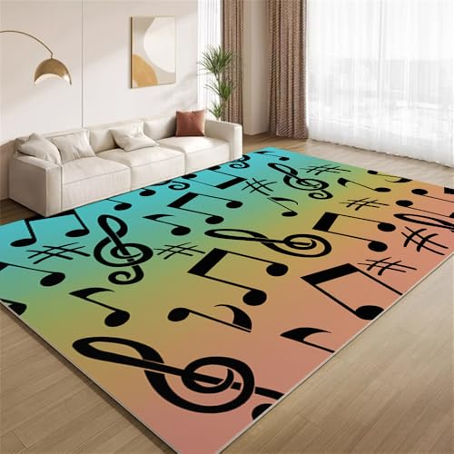 POKXAEU Schwarze Musiknoten Teppich Musikliebhaber Mit Farbverlauf Eingangsbereich-Teppich rutschfest Fußmatte weich waschbar Bodenteppich für Wohnzimmer Innenbereich Flur Matten 60x90cm von POKXAEU