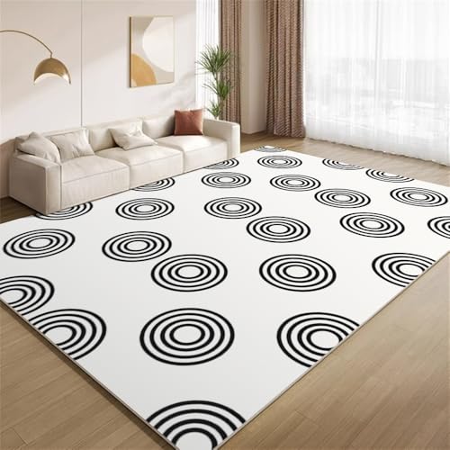 POKXAEU Schwarzes Kreismuster Teppich Minimalistisches Kunstdesign Rutschfester Bodenteppich weicher dünnen Kurzflor-Teppich für Wohnzimmer Schlafzimmer Küche Büro Esszimmer Hartholzboden 160x200cm POKXAEU Schwarzes Kreismuster Teppich Minimalistisches Kunstdesign Rutschfester Bodenteppich weicher dünnen Kurzflor-Teppich für Wohnzimmer Schlafzimmer Küche Büro Esszimmer Hartholzboden 160x200cm von POKXAEU