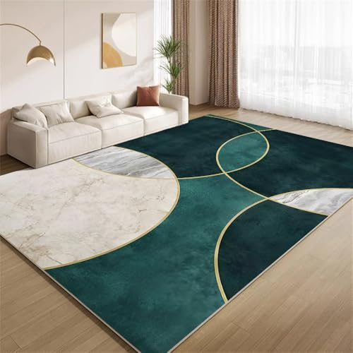 POKXAEU Smaragdgrüner Marmor Teppich Vintage-Kreis-Geometrische Formen Eingangsbereich-Teppich rutschfest Fußmatte weich waschbar Bodenteppich für Wohnzimmer Innenbereich Flur Matten 60x90cm von POKXAEU