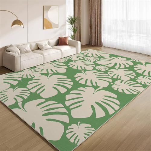 POKXAEU Tropische Monstera-Pflanze Teppich Retro-Beige-Grün Wohnzimmer-Schlafzimmer-Teppich rutschfest Überwurfmatten waschbar Bodendekoration Matte für den Innenbereich Flur 90x150cm von POKXAEU