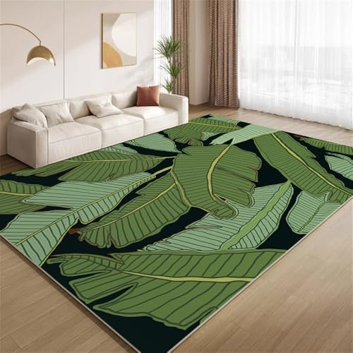 POKXAEU Tropische Palmenblätter Teppich Regenwaldgrüne Pflanzen Eingangsbereich-Teppich rutschfest Fußmatte weich waschbar Bodenteppich für Wohnzimmer Innenbereich Flur Matten 60x90cm von POKXAEU