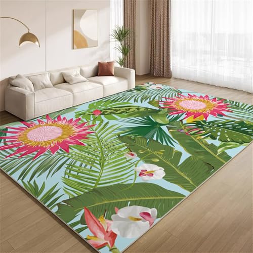 POKXAEU Tropische Pflanzen Blumen Teppich Moderne Grüne Pflanzen Wohnzimmer-Schlafzimmer-Teppich rutschfest Überwurfmatten waschbar Bodendekoration Matte für den Innenbereich Flur 90x150cm POKXAEU Tropische Pflanzen Blumen Teppich Moderne Grüne Pflanzen Wohnzimmer-Schlafzimmer-Teppich rutschfest Überwurfmatten waschbar Bodendekoration Matte für den Innenbereich Flur 90x150cm von POKXAEU