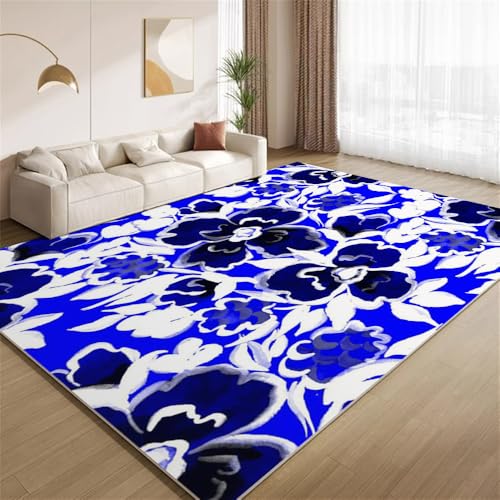 POKXAEU Vintage-Blau-Blumenmuster Teppich Retro-Blau-Weiß-Blumen Wohnzimmerteppich aus Kunstwolle waschbar fusselfrei pflegeleicht für Schlafzimmer Kinderzimmer Büro Flur Dekoration 180x270cm POKXAEU Vintage-Blau-Blumenmuster Teppich Retro-Blau-Weiß-Blumen Wohnzimmerteppich aus Kunstwolle waschbar fusselfrei pflegeleicht für Schlafzimmer Kinderzimmer Büro Flur Dekoration 180x270cm von POKXAEU